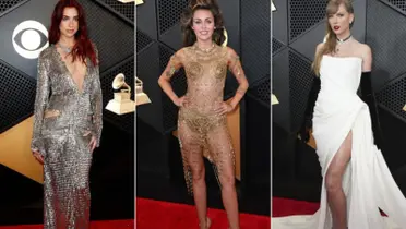 Dua Lipa, Miley Cyrus y Taylor Swift en los Premios Grammy 2024. Imagen tomada de Caracol TV