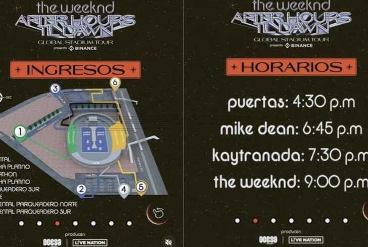 Mapa de ingreso y horarios de The Weeknd en Bogotá