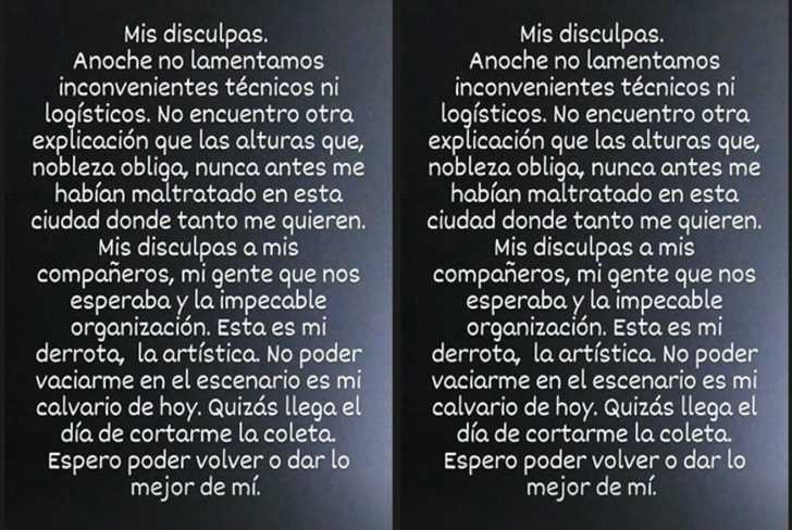 Comunicado de Andrés Calamaro a través de su cuenta de Instagram.