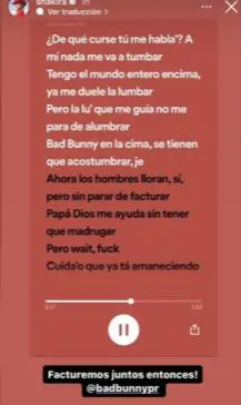 Shakira en sus historias de Instagram.