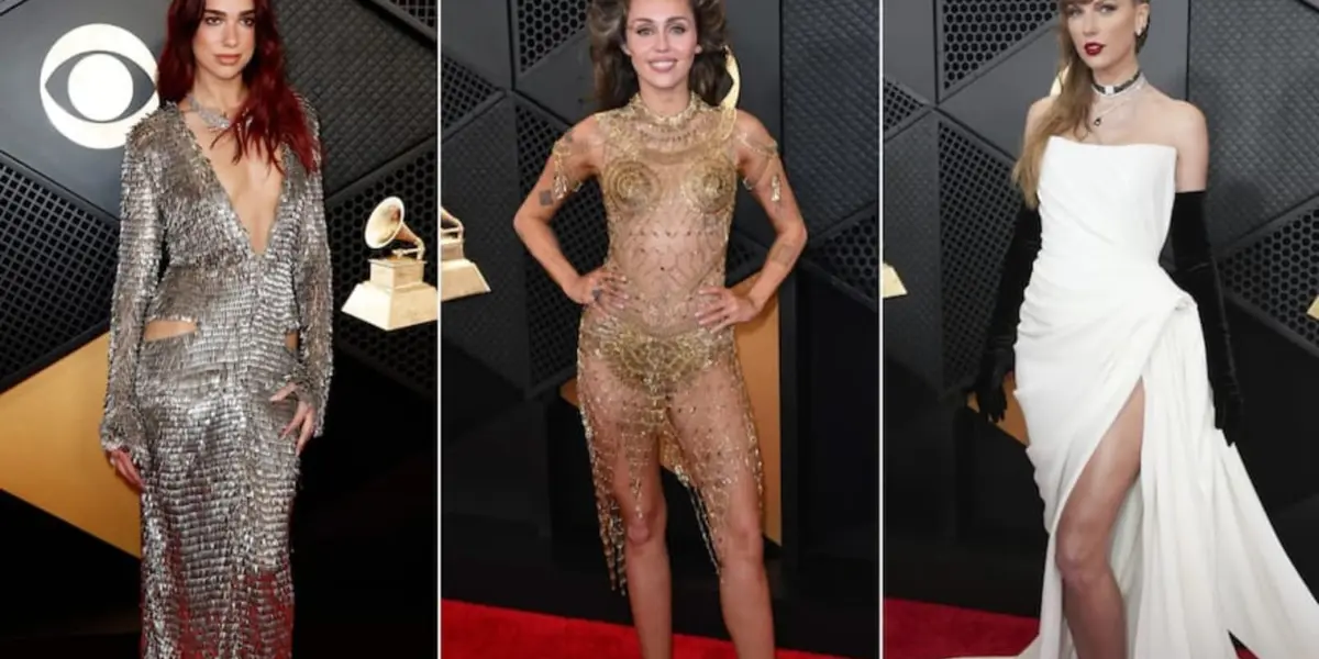 Dua Lipa, Miley Cyrus y Taylor Swift en los Premios Grammy 2024. Imagen tomada de Caracol TV