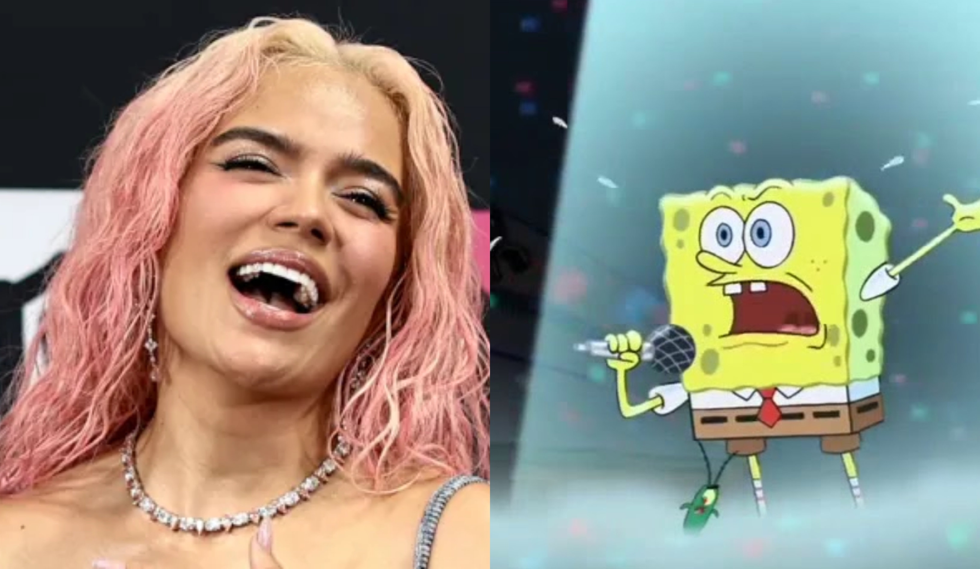 Karol G y Bob Esponja. Imagen tomada de Canal RCN